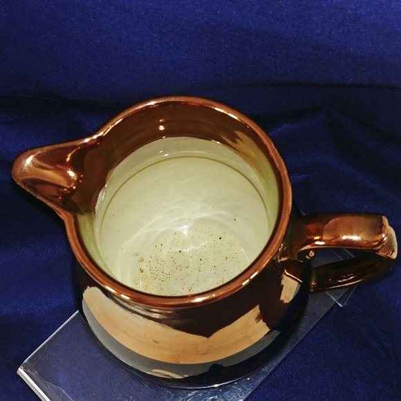 Pitcher Small Lusterware Gold with Blue Band Floral Design Collectible Vintage - Picture 6 of 7